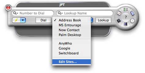 main window with search sites menu